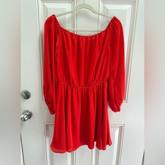 Lovers + Friends Red Satin Off-the-Shoulder Fit & Flare Dress Size Medium - Picture 4 of 8